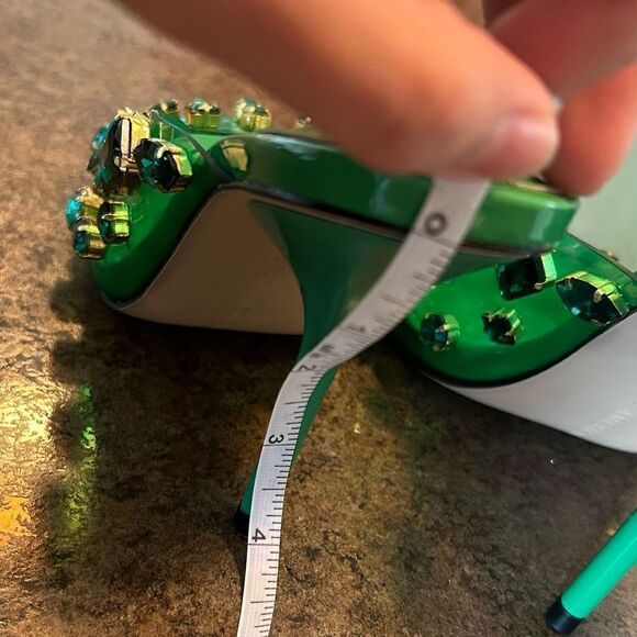 NWT Size 5 Good American Jeweled Emma Slip Heel Summer Green Diamonds - Picture 6 of 13